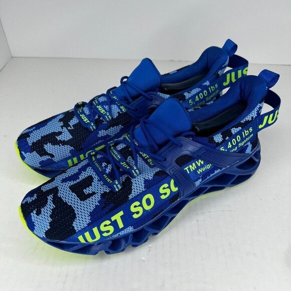 Just So So Other - Just So So Mens Blue Camo Neon Low Top Lace Up Sneakers Size 46 Running Shoes